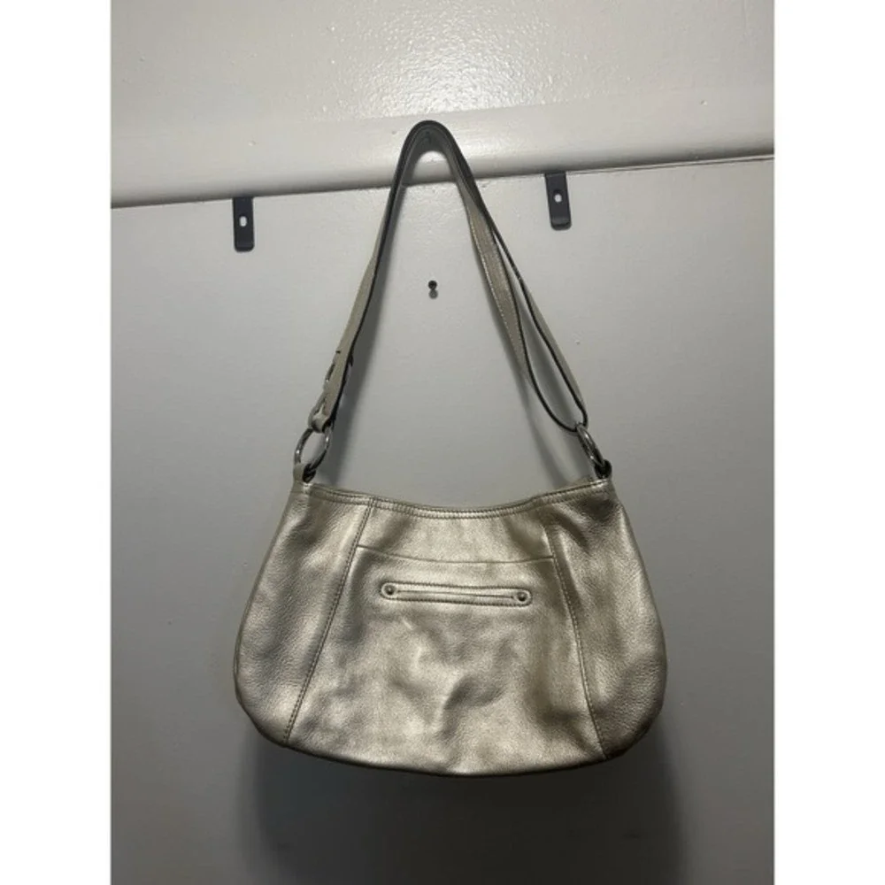 B Makowsky‎ Women's Pebbled Leather Crossbody Champaign Metallic Handbag Y2K